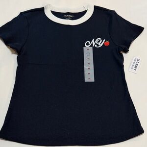 Old Navy Dark Navy White Ringer T-shirt "NY" Apple Graphic M NWT